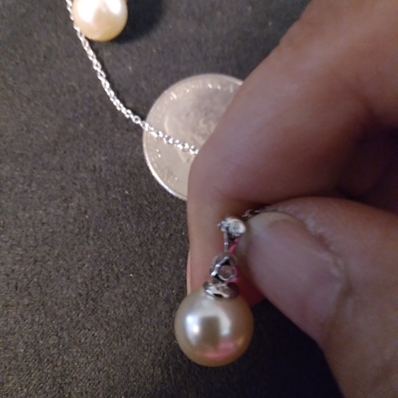 SALE! Nwot sterling silver ATI 925 set necklace/ earrings faux pearl, CZ Stone - Picture 9 of 16